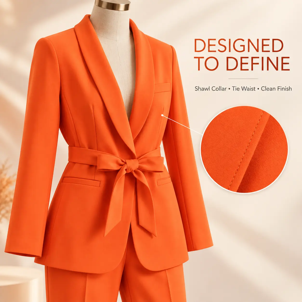 Women's 2 Piece Blazer Pants Set, Tie Waist Long Sleeve Suit Jacket with High Waisted Wide Leg Trousers, Elegant Business Casual Work Outfit, Office Interview Meeting Wedding Guest Party Matching Pantsuit, Professional Power Suit XS-XL, Formal Outfit