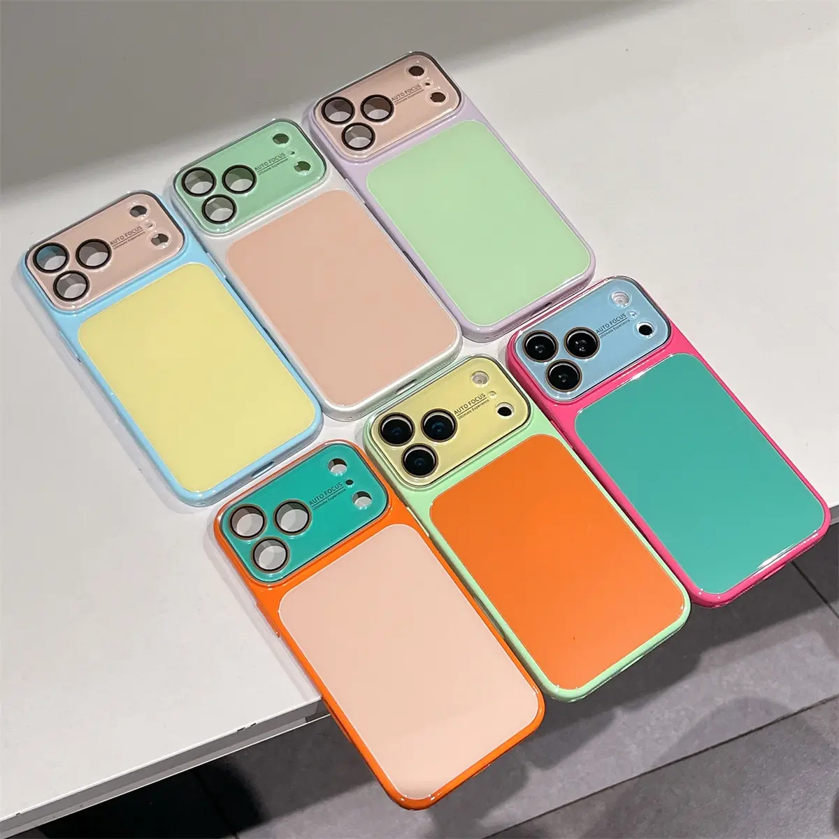 Summer Aesthetic Color Block Phone Case  IMD Holographic Shockproof Camera Protection Straight Edge Case for iPhone 17 15 16 14 Pro Max 13 12 11 XR XS Air Plus E