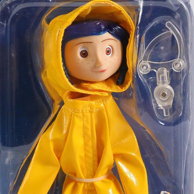 NECA Coraline in Striped Shirt / Yellow Raincoat 7" ABS/PVC Action Figure Toy Doll