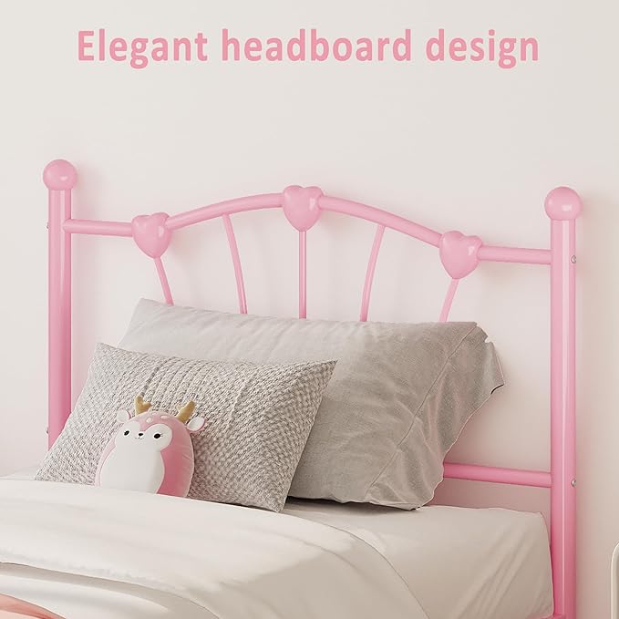 Twin Size Metal Platform Bed Frame Mattress Foundation with Iron-Art Sweat Heart Headboard & Footboard/Firm Support & Easy Set up Structure