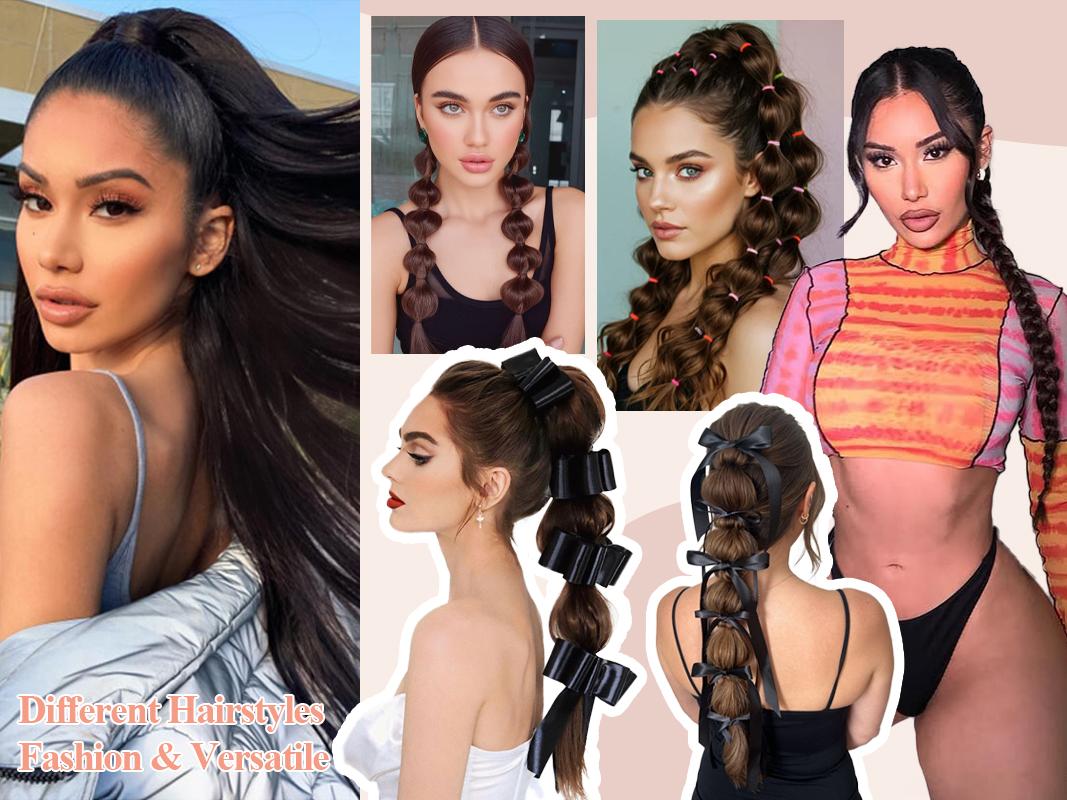 [Iridescent] 30 Inch Long Straight Claw Ponytail Extension Claw Clip in Ponytails Hair Natural Soft Synthetic Pony Tail Hairpieces for Daily Use