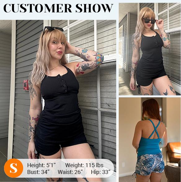 Daci Tankini Swimsuits for Women - Two Piece Tummy Control Swimsuits Ribbed Tankini Top with Shorts Button Bathing Suits Daci Tankini Swimsuits for Women - Two Piece Tummy Control Swimsuits Ribbed Tankini Top with Shorts Button Bathing Suits