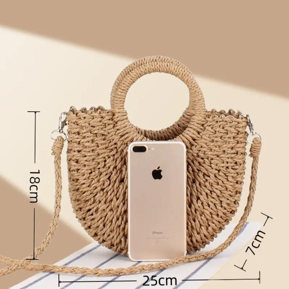 Women's Fashionable Hobo Bag - Handwoven Straw Small Crossbody Bag with Cross-Strap, Artisan Style Beach Handbag, Rattan Summer Purse, Women's Accessories, Handwoven Straw Bag