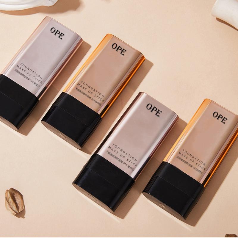 Double-Ended Moisturizing Makeup Foundation Stick with Brush, Full Coverage Concealer Cream, Natural Finish, Suitable for All Skin Types, Multiple Colors Available