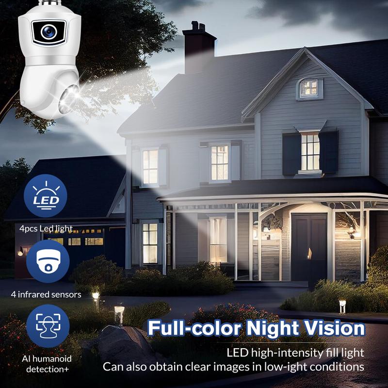 Dual Lens HD 1080P E9 Bulb Camera Full Color CCTV PTZ Home Wireless 360 degree Security HD Wireless Camera Monitoring,Night Vision Two-Way Audio waterproof