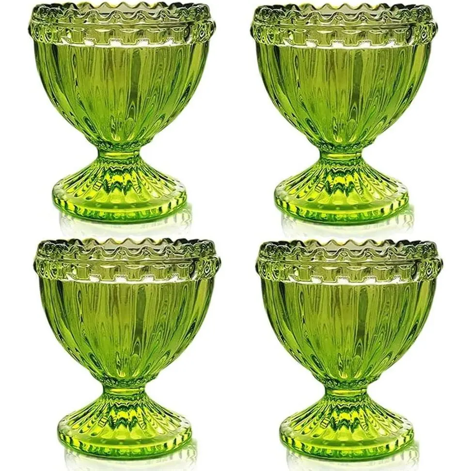 Green Glass Easter Egg Cup for Soft or Hard Boiled Egg, Set of 4 Egg Holders for Breakfast Brunch Kitchenware, Easter Decoration Egg Cup for Spring Home Party Tableware Decor Favors