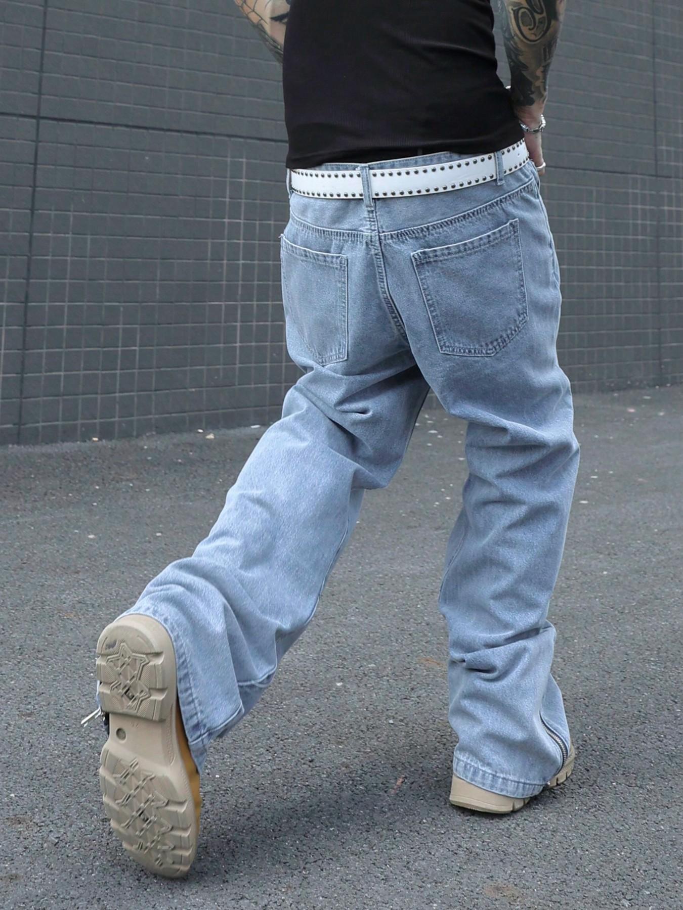 2026 Spring Summer Paris Style Loose Flare Light Washed Blue Denim Jeans, Streetwear Trendy Stylish Men's Fashionable Trousers, Versatile Casual Wear for Every Occasion Pants, Pocket