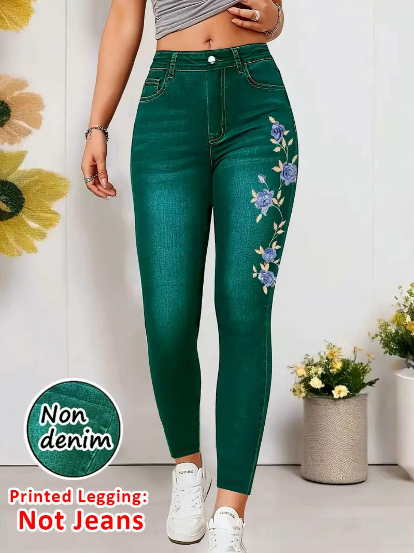 【Printed Legging - Not Denim Fabric】Women's Faux Denim Skinny Tight Pants, Jeans Print Women's Bottoms, Casual Fit All Seasons, Comfortable and Stylish