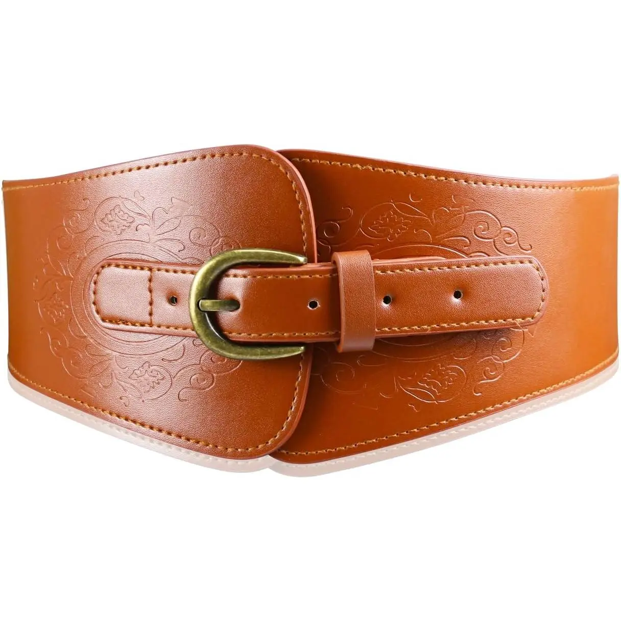 Women's Black Leather Corset Belt, Thick  Cincher Belt with Adjustable Lacing, Wide  Trainer for