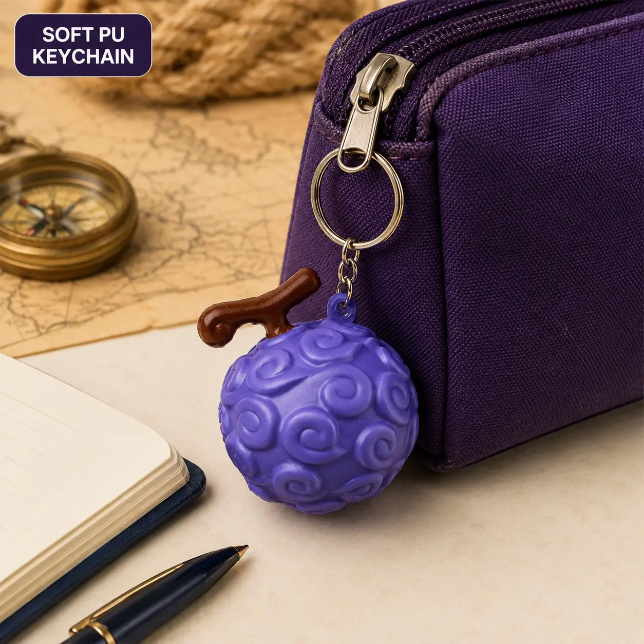 Netflix Official One Piece Devil Fruit Squishy Keychain, Soft PU Foam Key Ring, Bag Charm Pendant, Novelty Toy, Halloween Christmas Gift