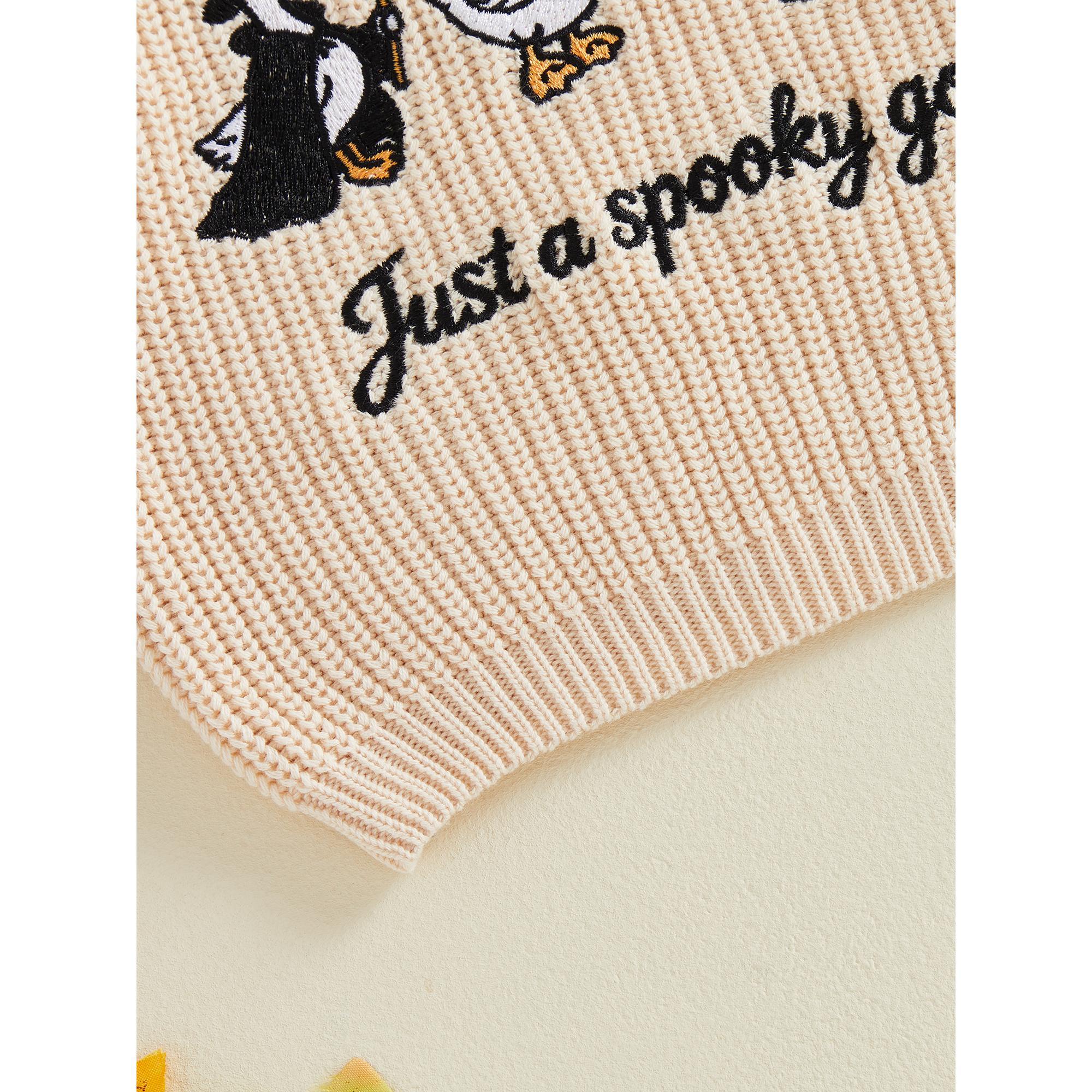 Toddler Baby Little Boy Girl Halloween Sweater Pumpkin Skull Goose Ghost Embroidery Long Sleeve Pullover Unisex Fall Knit Tops 0-7 Years