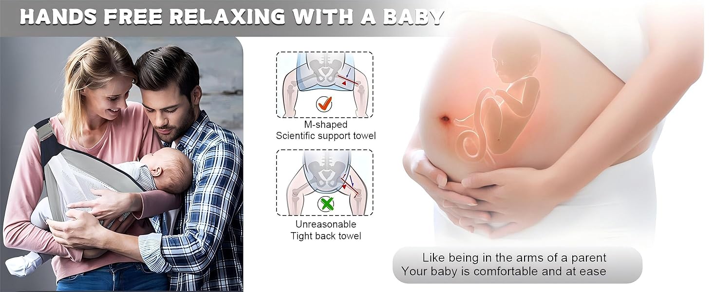 Baby Sling Carrier, Adjustable Half Wrapped Sling Hip Carrier - Lightweight Breathable Mesh Fabric for Newborn to Toddler Up to 45 lb