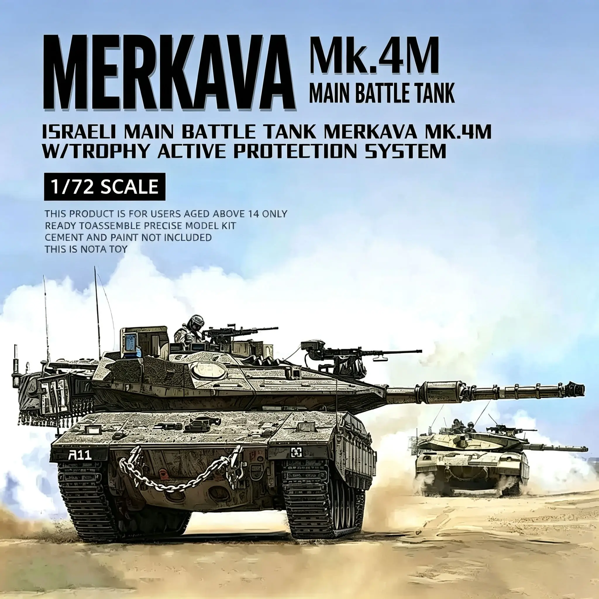 Meng 72-006 1/72 Scale Israeli Main Battle Tank Merkava Mk.4m Model Kit, Trophy Active Protection System Included, Military Vehicle Replica, Diy Collectible Model