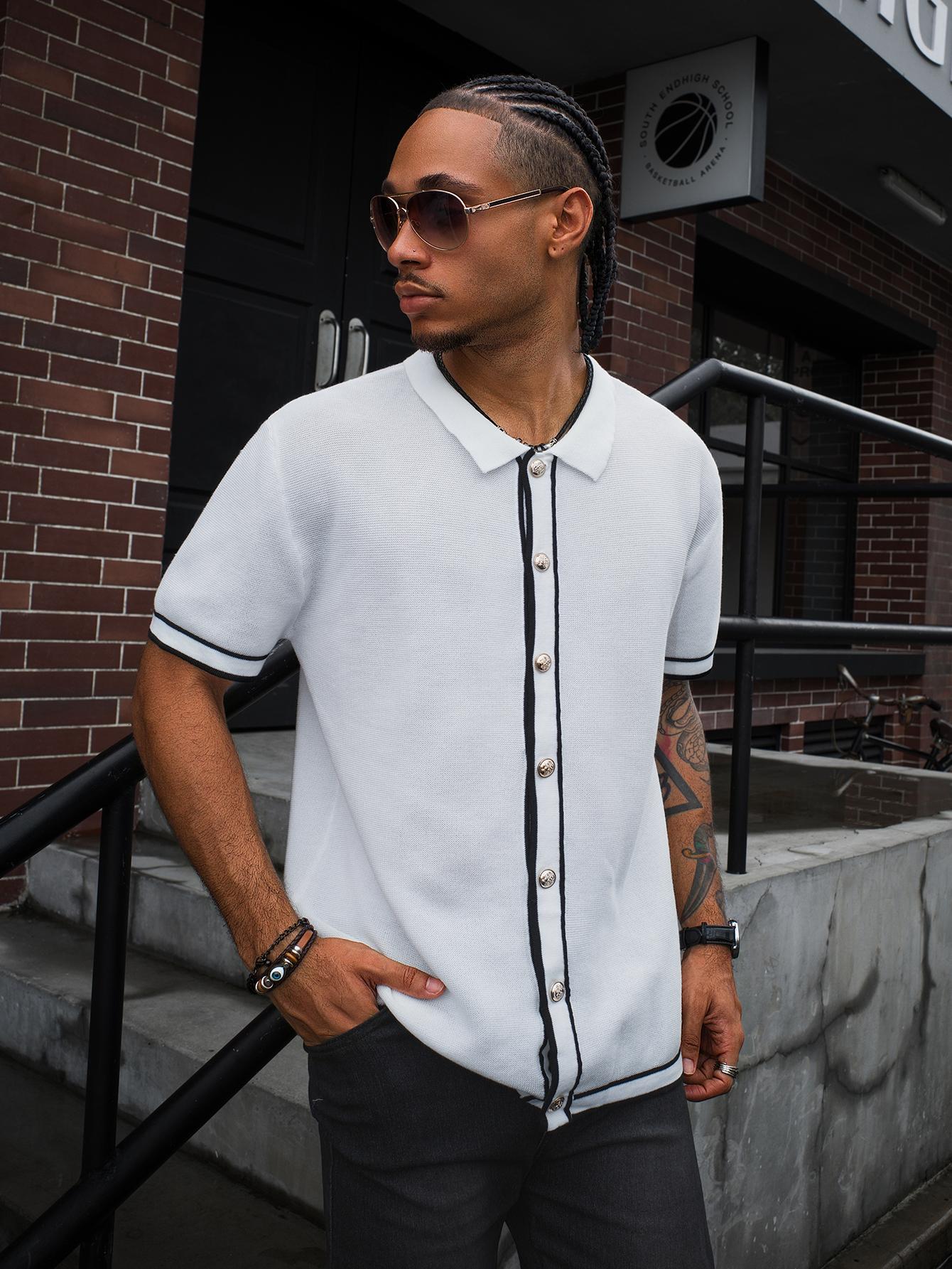 HYPESTFIT Men's Summer Casual Striped Knit Polo | Old Money Aesthetic Short Sleeve Top, Preppy Vintage Outfit