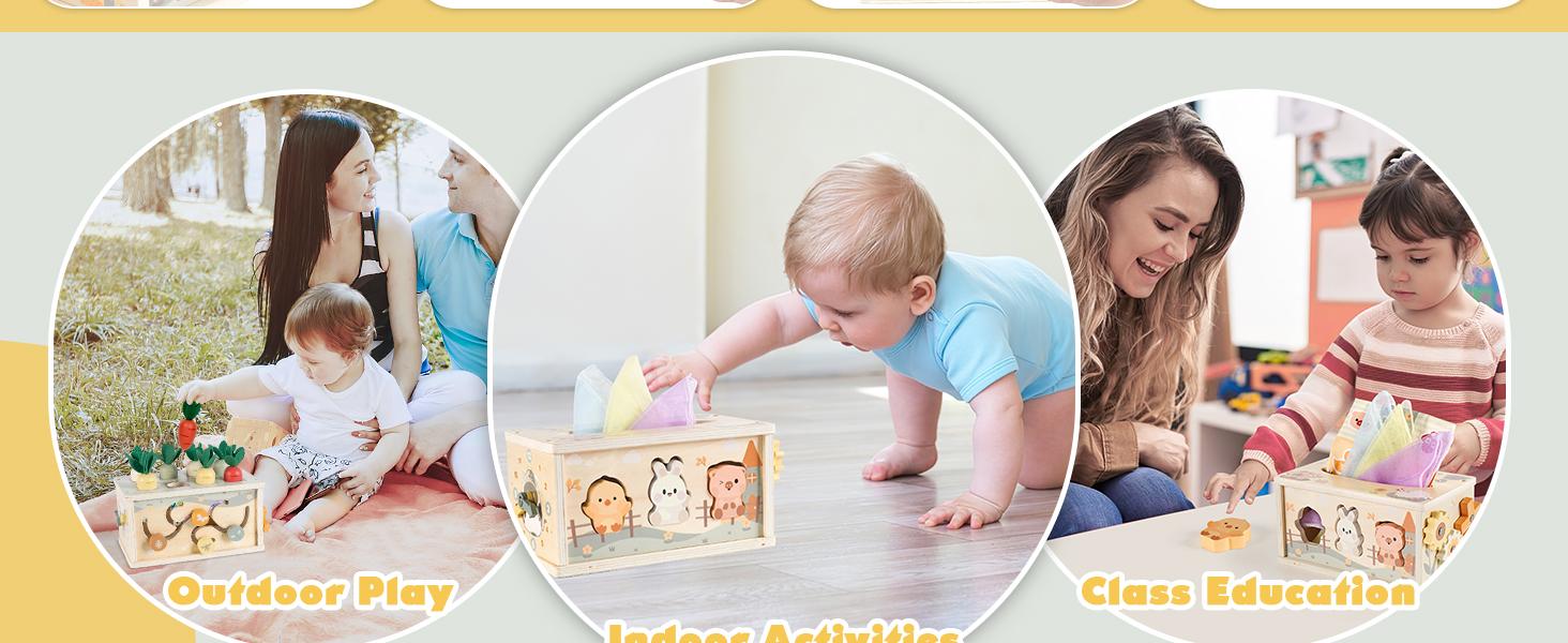 Baby Tissue Box Toy - Wooden Montessori Toys , Educational Baby Toys  for Preschool Learning Fine Motor Skills, Activity Cube Sensory,  Multifunctional Stuffers Learning Toy