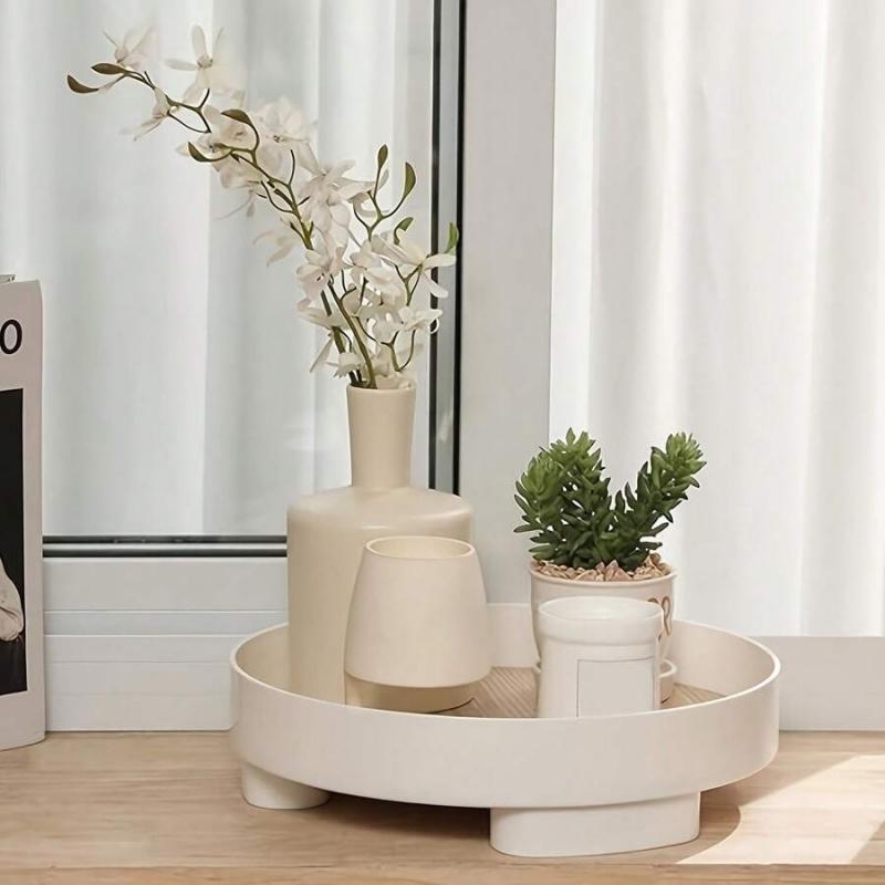 Minimalist Round Vanity Tray With Non-slip Wooden Surface, Multifunctional Decorative Storage Tray, Suitable For Placing Perfume, Cosmetics, Skin Care Products, Bathroom Toiletries And Entrance Decorations, Elegant Household Storage Supplies
