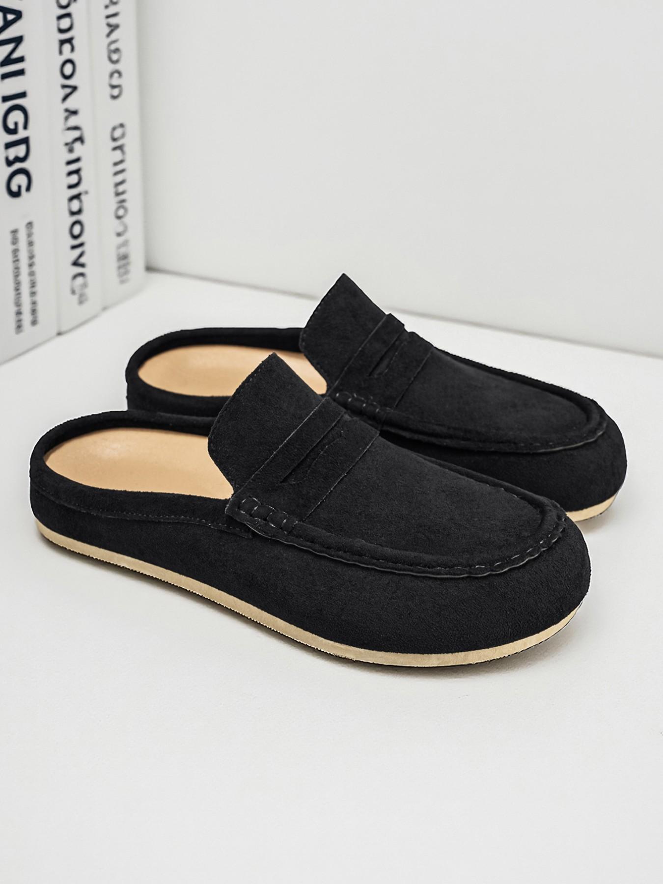 New Men's Slip-On Sandals, PU Leather Round Toe, Hidden Wedge, Wide Width, Casual All-Season Footwear, Patchwork Design