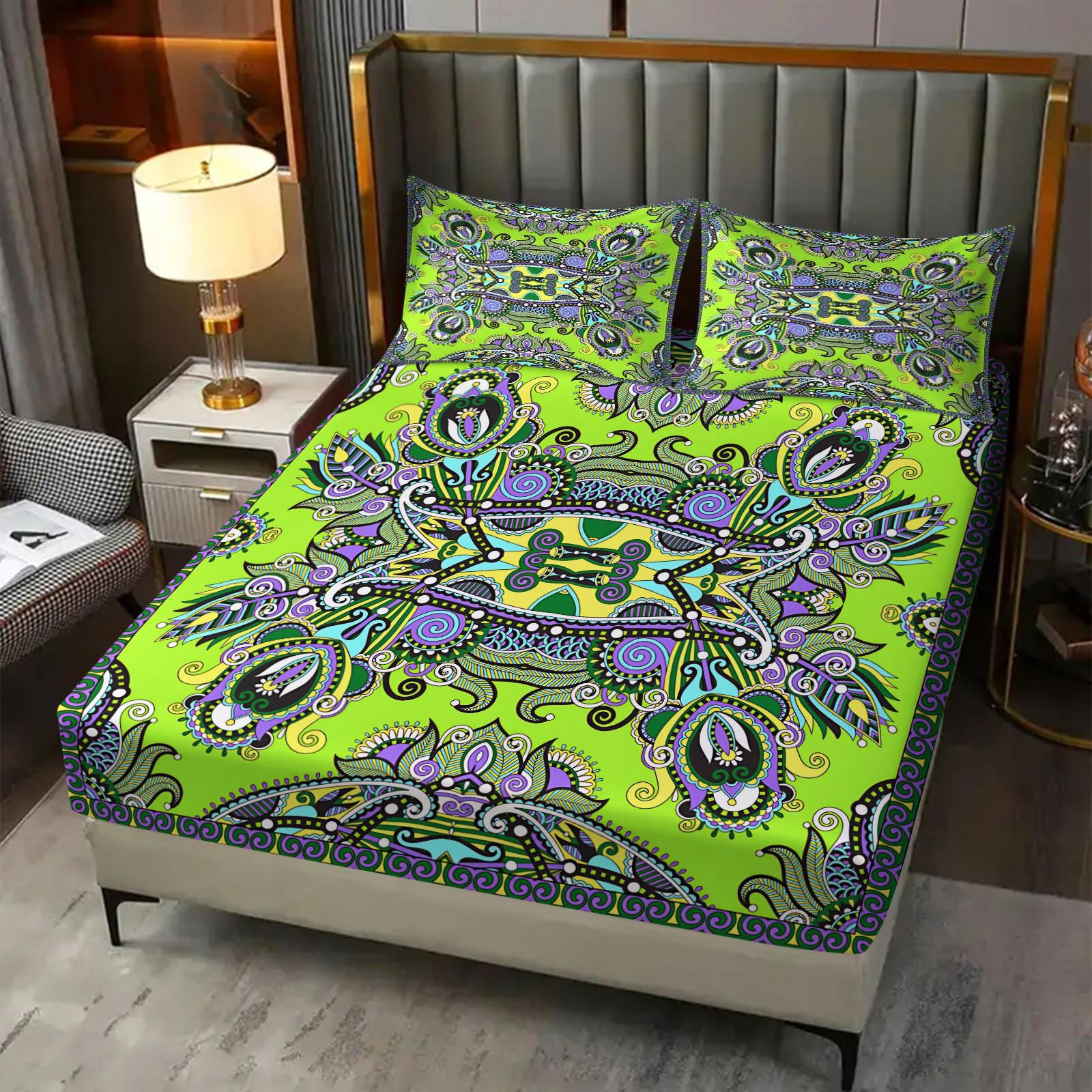 3Pcs Boho Paisley Printed Fitted Sheet Set, Vibrant Ethnic Style Bedding Set, Ultra-Soft Breathable Microfiber Bed Sheet Set, Deep Pocket All-Season Bed Linen, Ideal for Bedroom, Guest Room, Dorm Decor, Home Use