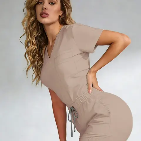 Women's Stretch Short Jogger Scrubs Set, Smooth Quick-Drying Workwear Uniform with Multiple Pockets, Breathable and Wrinkle-Resistant, Hospital Working Scrubs