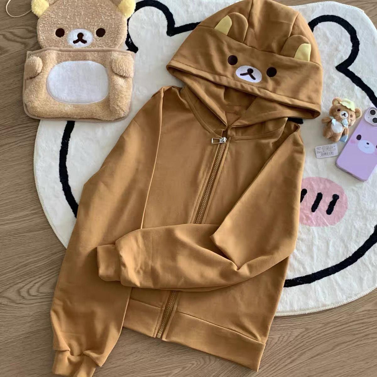 Spring Summer New Cute Bear Ears Zip Up Hoodie Japanese Sweet Girl Casual Loose Sweatshirt Women Cardigan Anime Hoodie Y2k Top