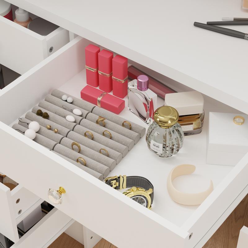 FUFUGAGA-43.3"W Vanity Desk With 9 Drawers, Makeup Desk With 3-Mirror And Touch Screen Light, Dressing Makeup Table For Bedroom