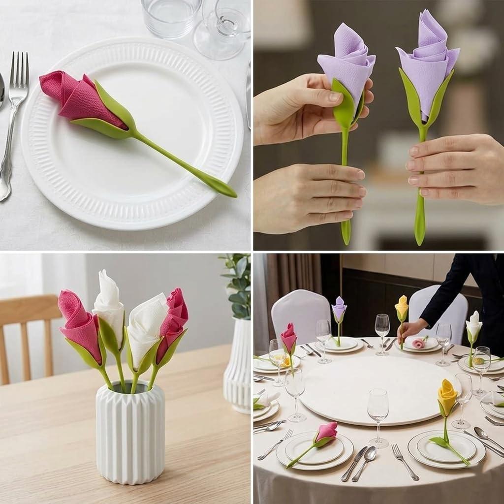 10 Pack Rose Napkin Holders, Bloom Napkin Holders for Tables, Rose Napkin Holders Flower Napkin Rings, Origami Flower Tools Suitable for Wedding Banquet Dinners