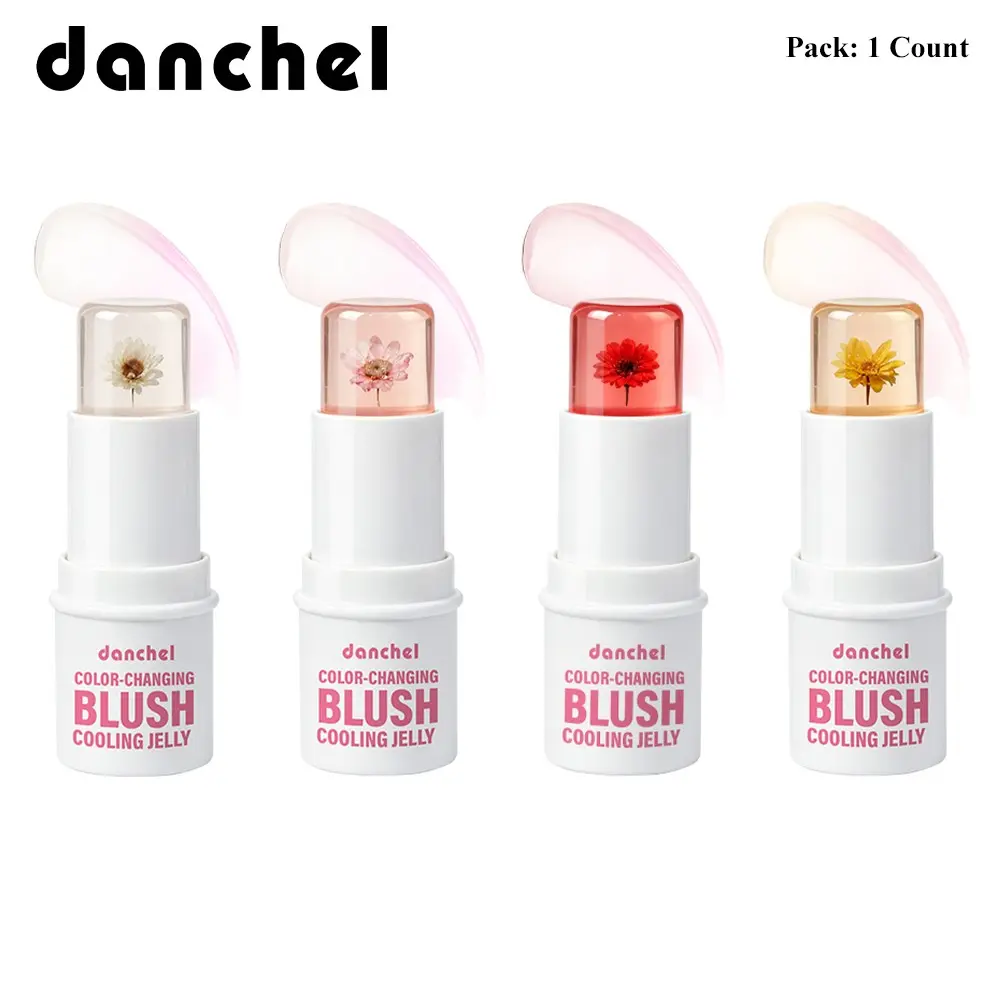 danchel Flower-Infused Temperature & pH Adaptive Color-Changing Jelly Blush, Dual-Use for Cheeks & Lips, Sheer Natural Glow, Long-Lasting Color Payoff, Lightweight & Breathable, Compact for On-the-Go Touch-Up, 4 Shades Available
