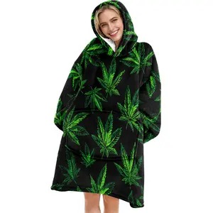 hoodie blanket，Wearable Blanket，Hooded Blanket, Wearable Leaf Print Hoodie Blanket, Soft Flannel Digital Printed Throw, Sofa Cover, Home Leisure, Air Conditioning，Christmas Gift,Valentine's Day gift