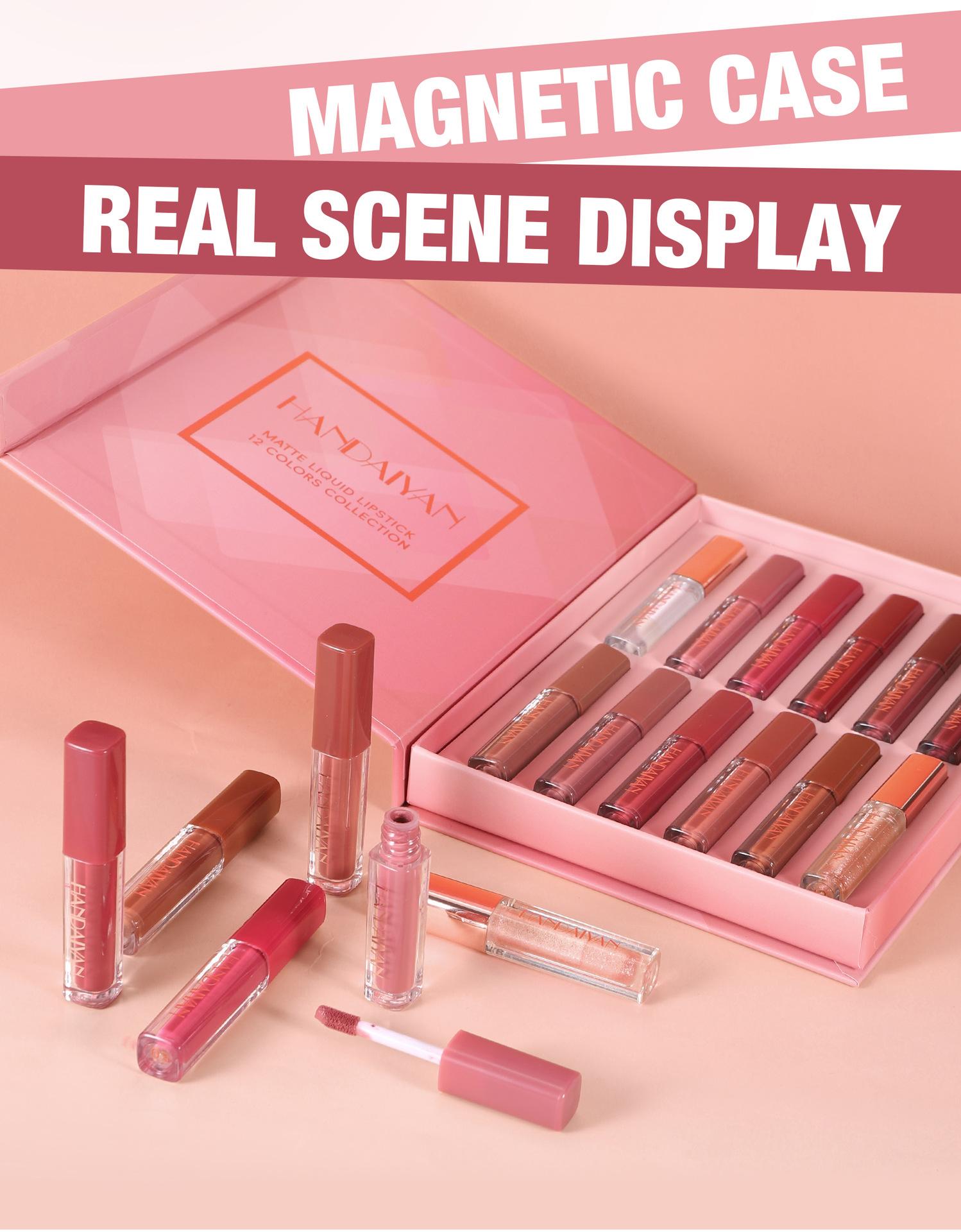 HANDAIYAN 12 Pcs Matte Liquid Lipstick Book Gift Set - Long Lasting Waterproof Velvet Lip Gloss Pack for Women