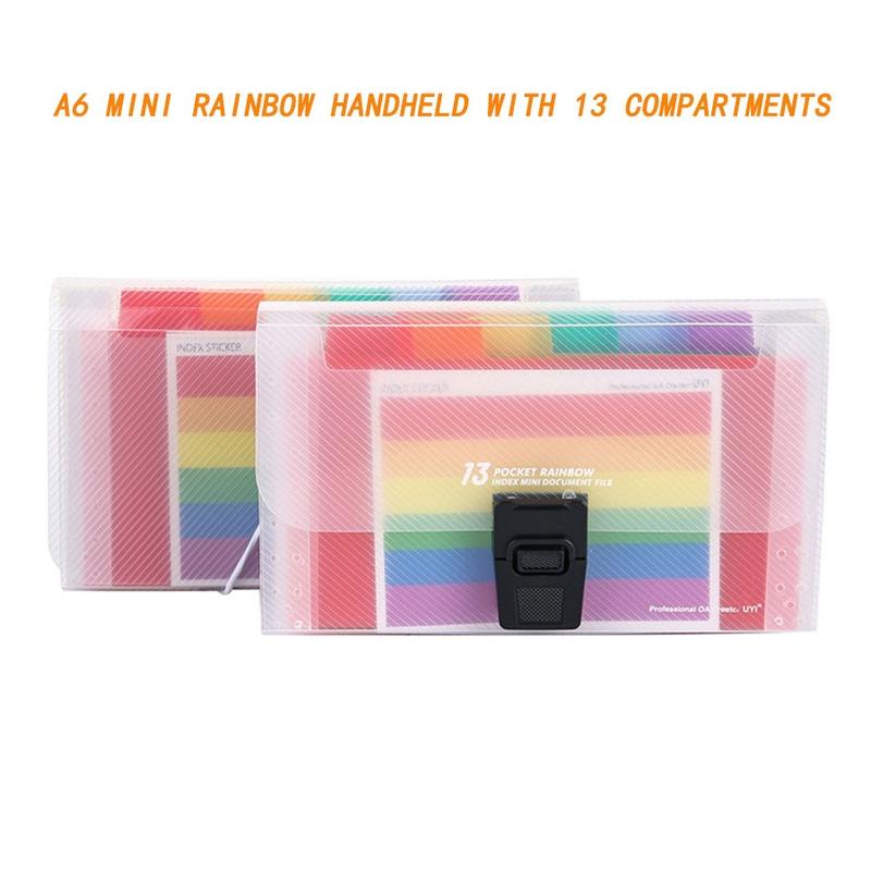 Mini Accordion Bag A6 Rainbow Multi-Layer File Folder, Document Organizer, Ticket Holder with Snap Closure, 13 Compartment