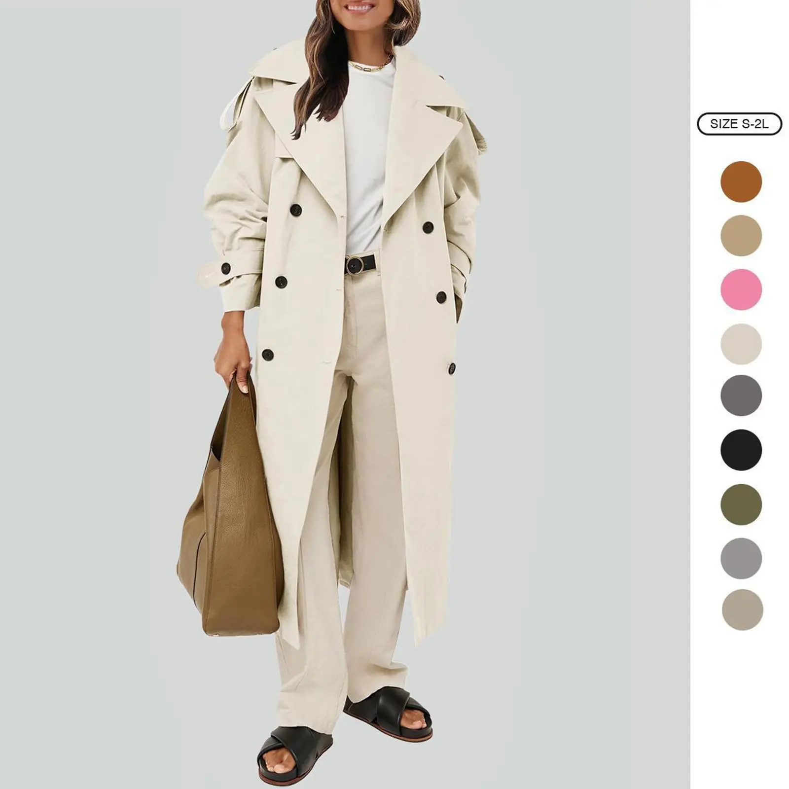 Imily Bela Womens Oversized Long Trench Coat Double Breasted Lapel Windproof Overcoat with Belt