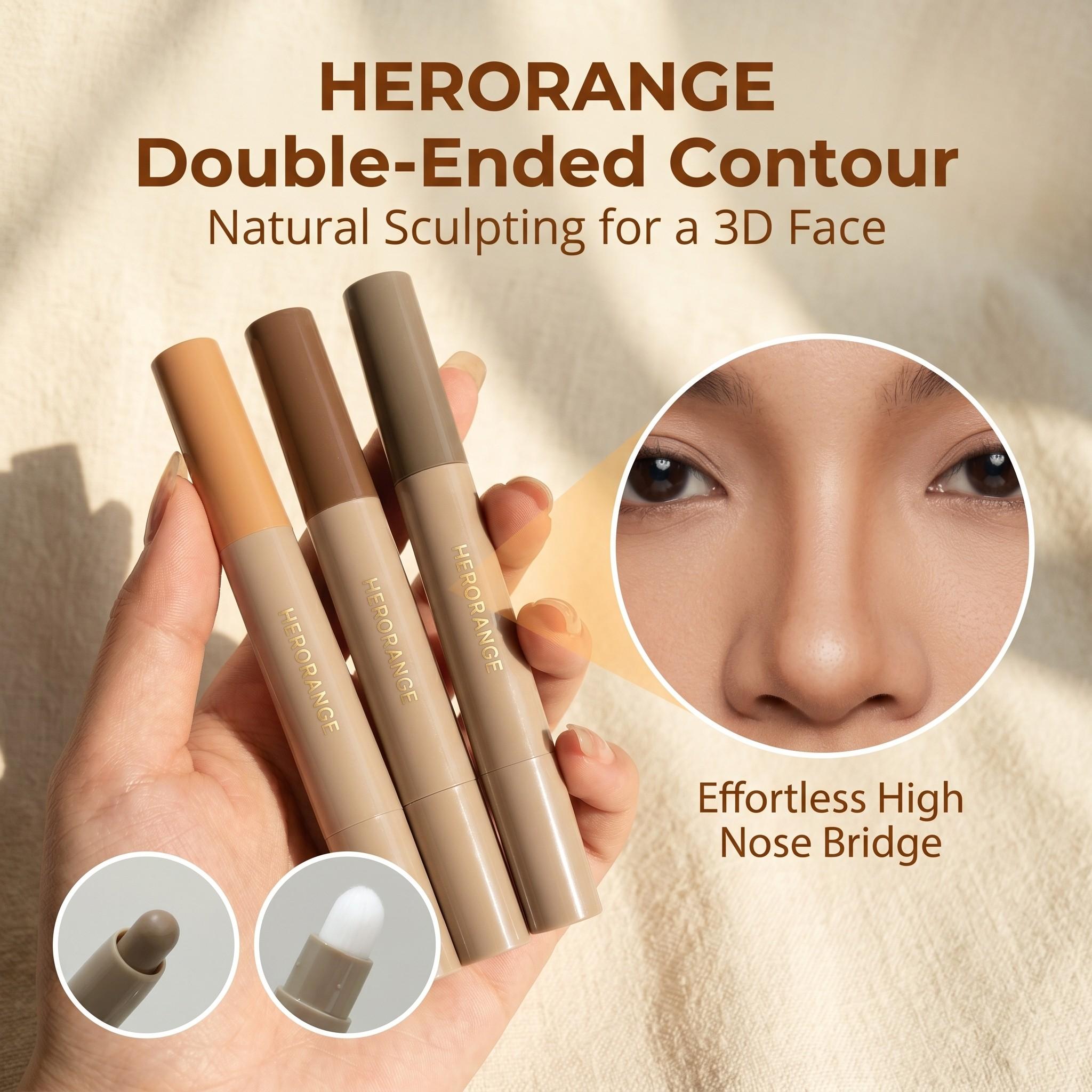 One-Step Dual Shade Contouring Pencil, Nose Shadow Face Contour, Contour Stick Makeup, Facial Contouring Makeup, Smooth Blend, Natural Finish, Ideal for Daily Commute, Recyclable
