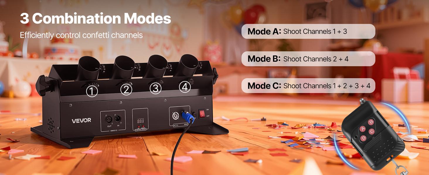 Electric Confetti Cannon Machine, High Output 4-Shot Confetti Launcher, DMX512, Manual Remote Control, Portable Confe-tti Shooter for Wedding Christmas DJ Party Event Show Stage Nightclub