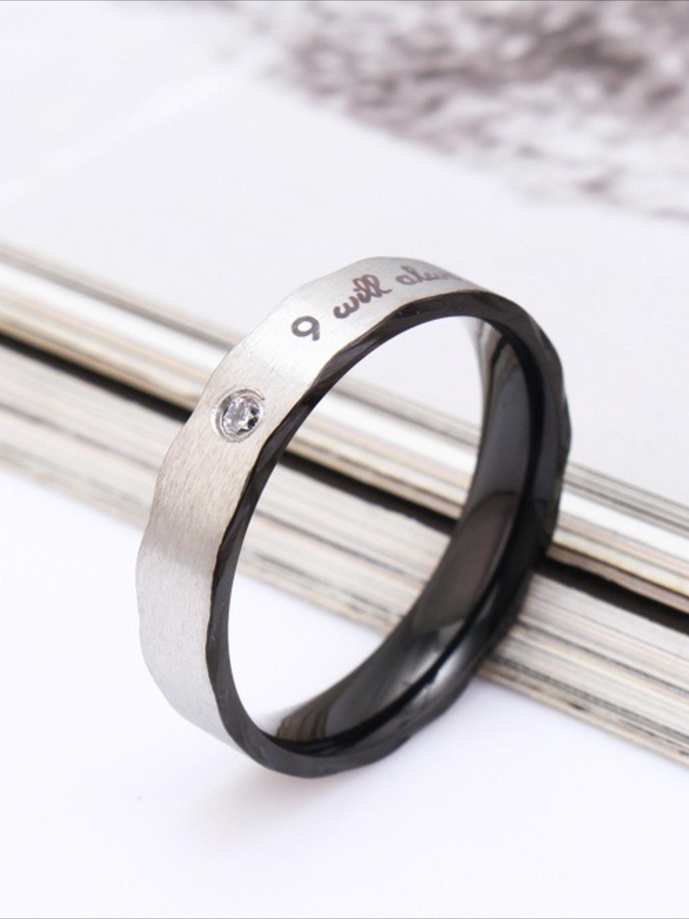 Light Luxury Romantic Engraved Zircon-Set Couple's Bands in Stainless Steel, Durable and Wear-Resistant, Zircon Accents with Romantic Engravings, A Romantic Keepsake for Couples