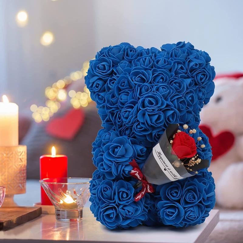Rose Bear Gifts for Women-Best Gift for Valentine's Day,Mother's Day,Christmas,Birthday,Handmade Artificial Rose Teddy Bear Gifts for Girlfriend,Mom, and Daughters, Artificial Roses Bouquet with Bear Shaped Design,Surprise Clear Gift Box