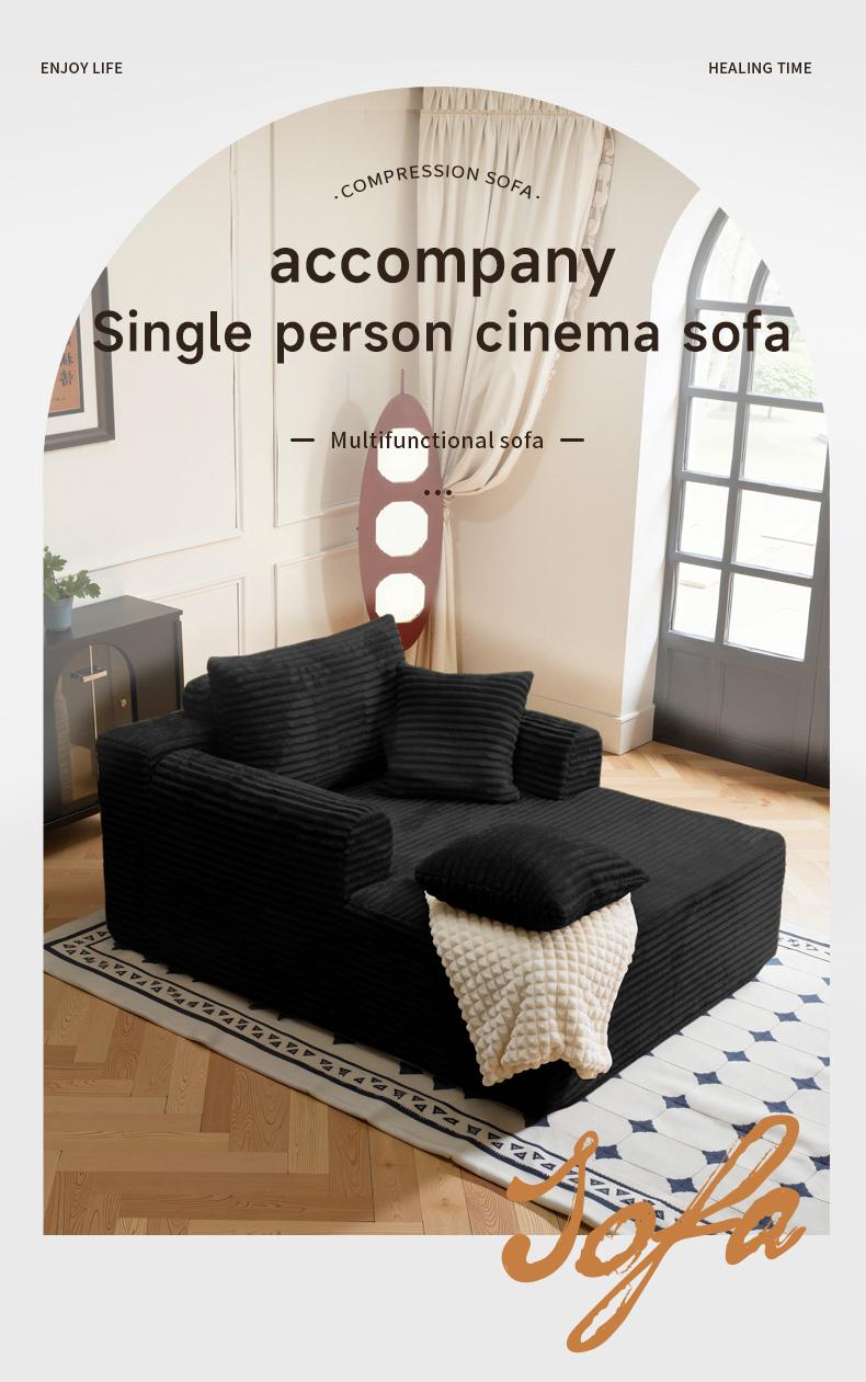 Boneless Chaise Lounge Sofa Bed with Soft Corduroy Fabric, Deep Cushion Design & Cloud Handrails – Works for Living Rooms, Bedrooms, Game Rooms, Study Rooms