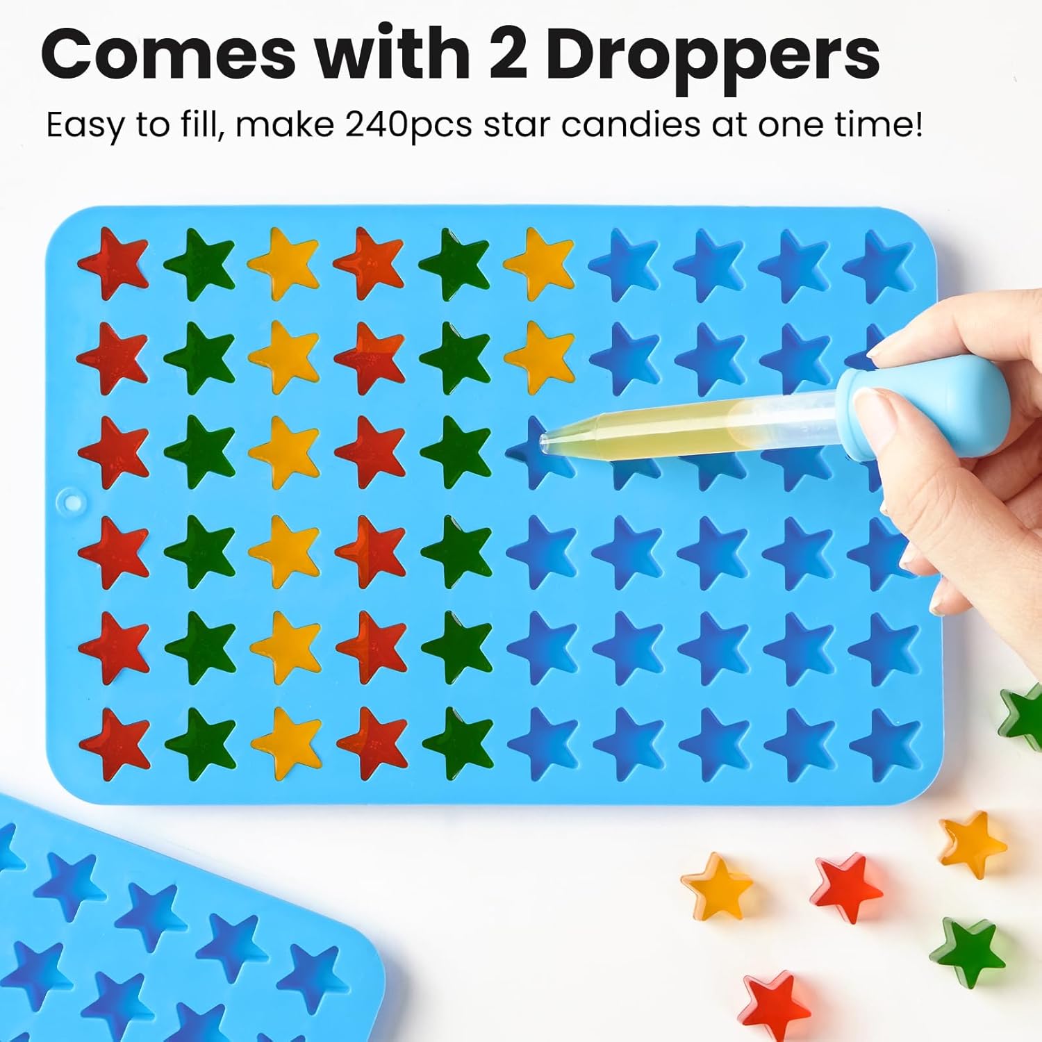 4 Pcs Star Silicone Mold,Star Ice Cube Tray,60-Hole Star-Shaped Mold and 2 Droppers,Suitable for Making Homemade Pet Training Treats/Biscuits,Mini Silicone Molds,Also Suitable for Fruit Treats and Cake Decorations.