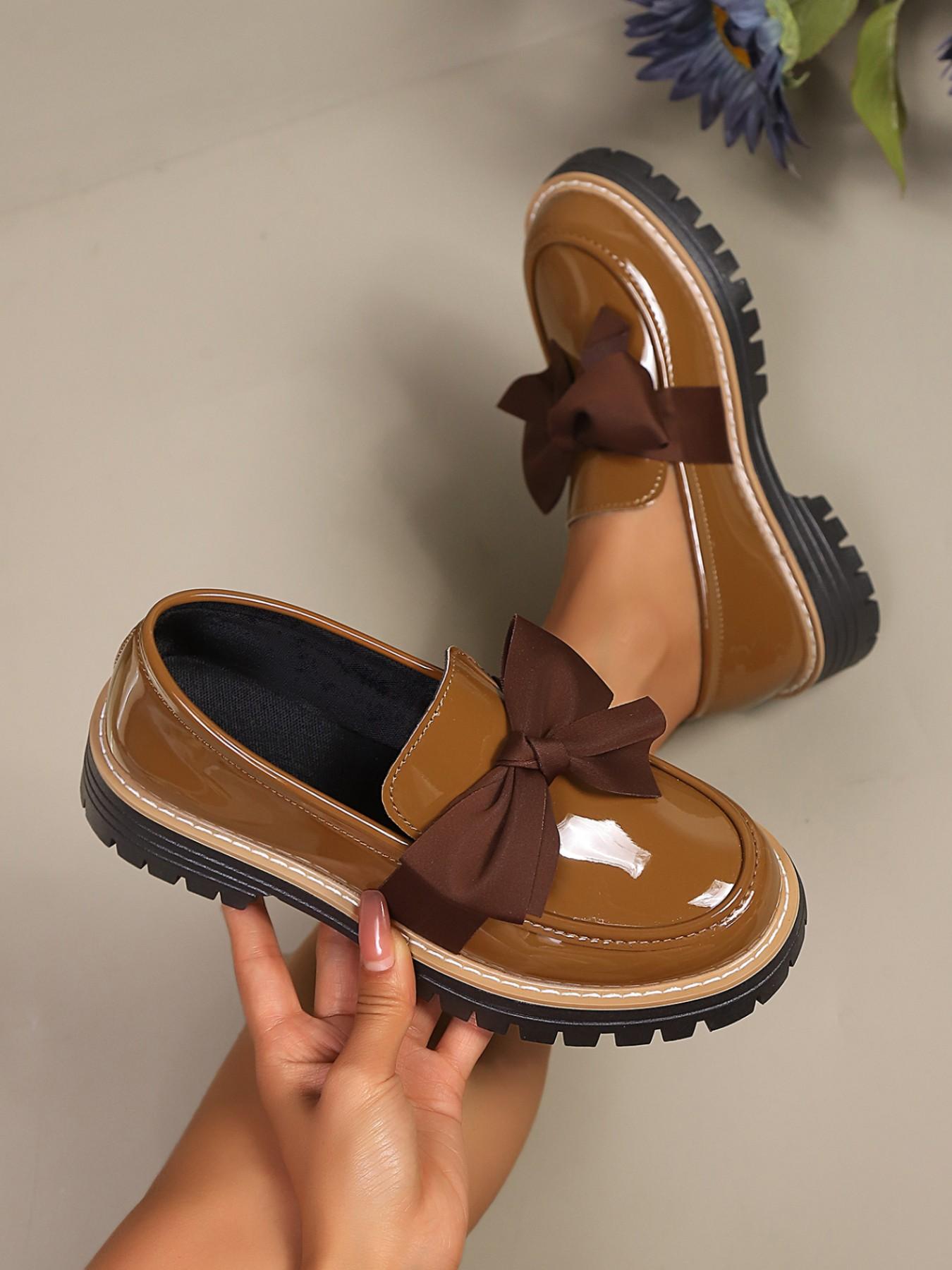 Women's New Fashion Low Heel Flat Shoes, Mary Jane Bow Leatherette Pumps, Comfortable Lightweight Mid-Heel Walking Shoes, Valentine's Gift