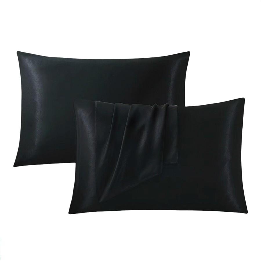 2-Piece Set of Solid Black Satin Pillowcases, Skin-Friendly and Breathable Pillowcases (Unfilled), Soft and Comfortable Home, Bedroom, and Dorm Bedding Accessories, Cool and Smooth to the Touch, Keep Your Bedroom Cool, Bedroom Decor, Silky Satin Bedding