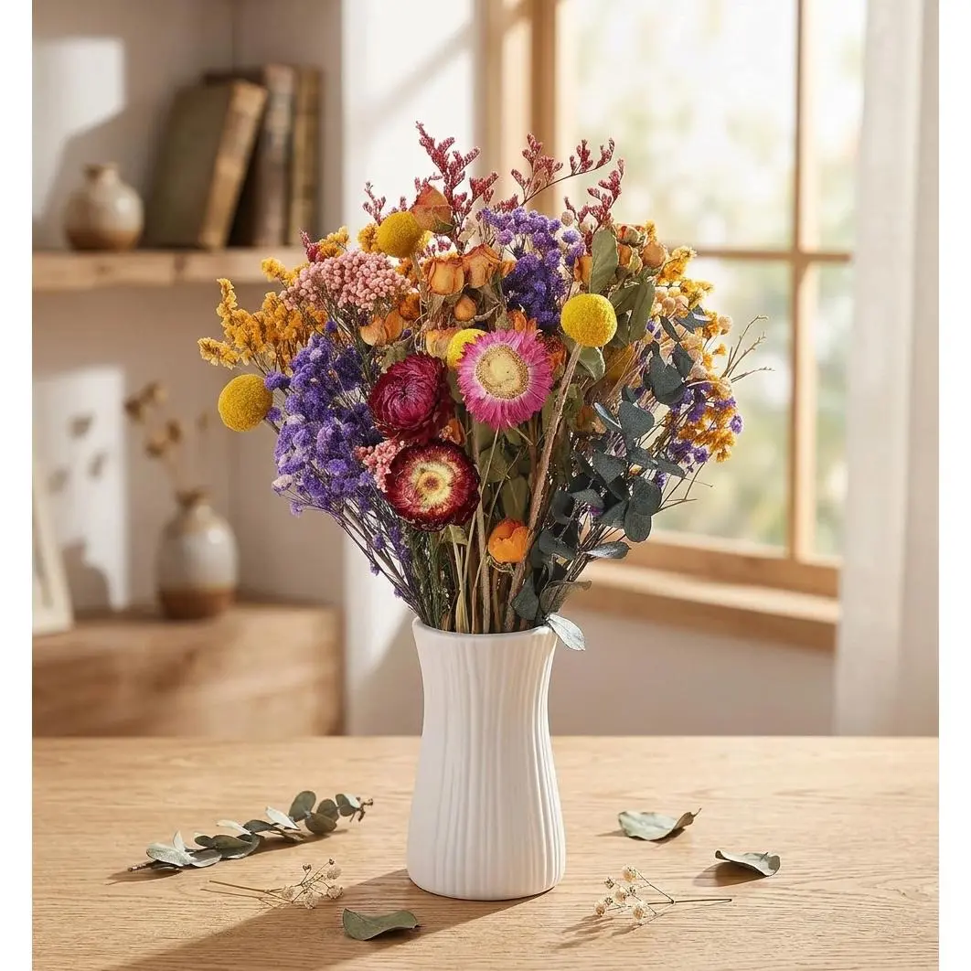 [HUOMAQFAN] 30 Pcs Natural Dried Flower Bouquet, 9-Variety Real Dried Flower Set (Yellow & Purple) - Botanical Floral Stems for Resin Crafts, Vase Decor, DIY Projects
