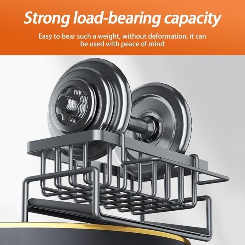 Heavy-Duty Carbon Steel Kitchen Sink Organizer with Self-Draining Rack & Sink-Mounted Sponge Holder - Space-Saving Multipurpose Countertop Storage Shelf for Dish Soap, Brushes, Rags & Dishcloths, Compact Sink Caddy Tray for Small Kitchens & Small Sink