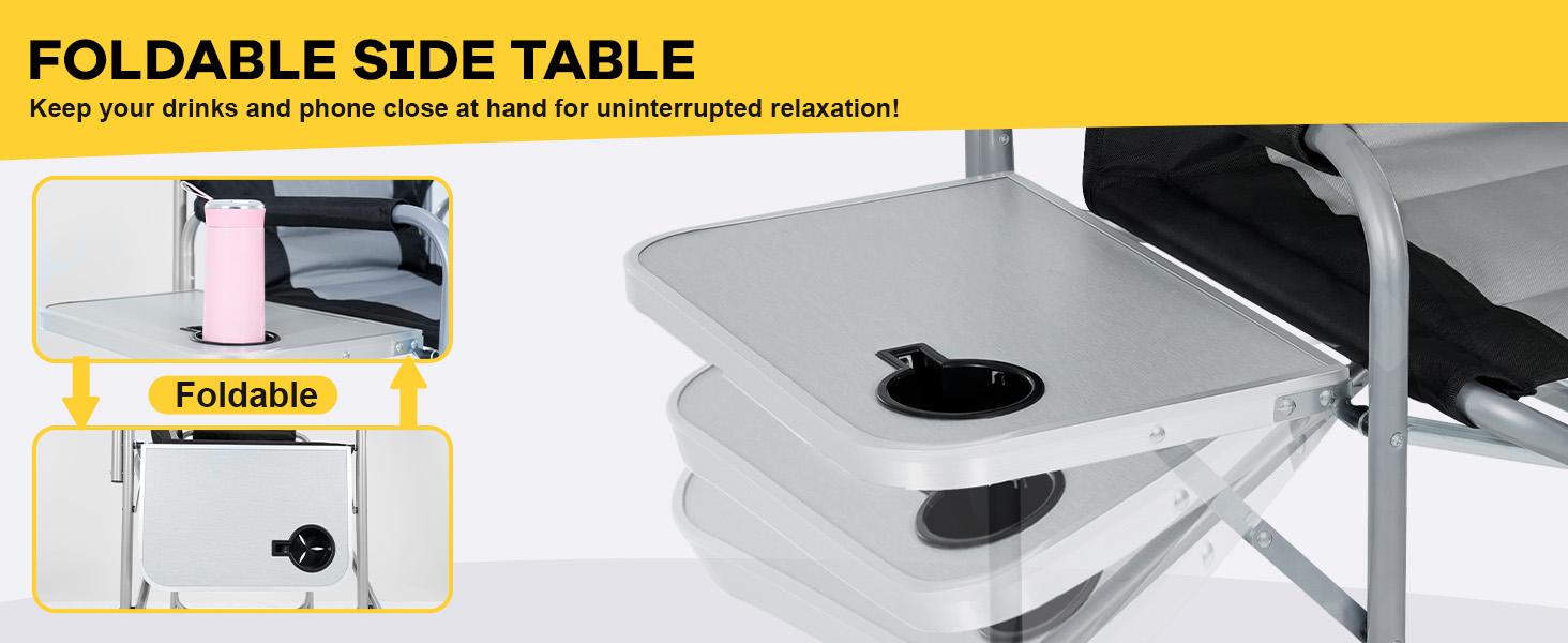 SLSY Heated Director Chair Camping Chairs for Adults with Side Table, Folding Portable Lawn Chairs or Outdoor Camping, Travel, Picnic, Support 5500lbs【Batteries not included】