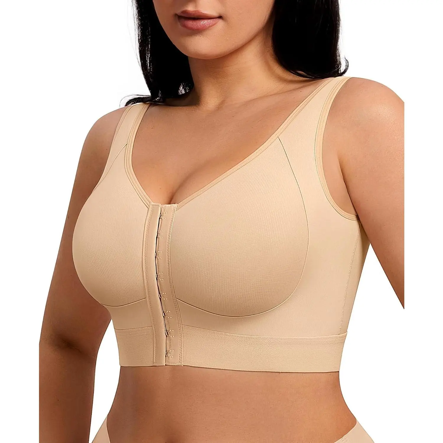 Front Closure Post-Surgical Wireless Compression Bra for Mastectomy and Breast Augmentation Recovery, Adjustable Straps, No Pads, Full Coverage, Side SupportGift