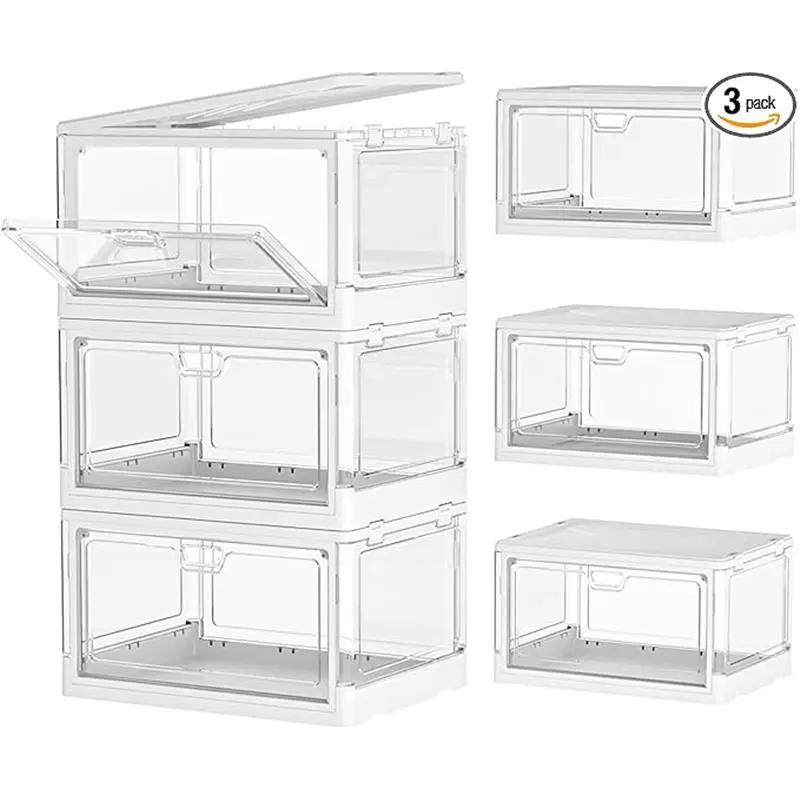 Clear Storage Bin with Lid 1 Pack - Stackable & Sturdy Plastic Multifunctional Folding Storage Bin for Bedroom, Living Room, Study, Toy Room, 23 QT