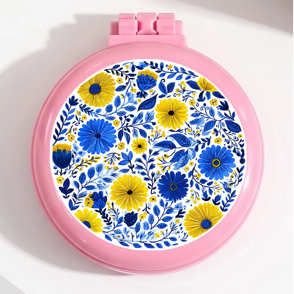 Circular Balloon Comb with Blue Floral Pattern, Foldable Travel Hair Comb, Portable Mini Balloon Comb, Hair Styling Combs, Ideal Birthday Gift