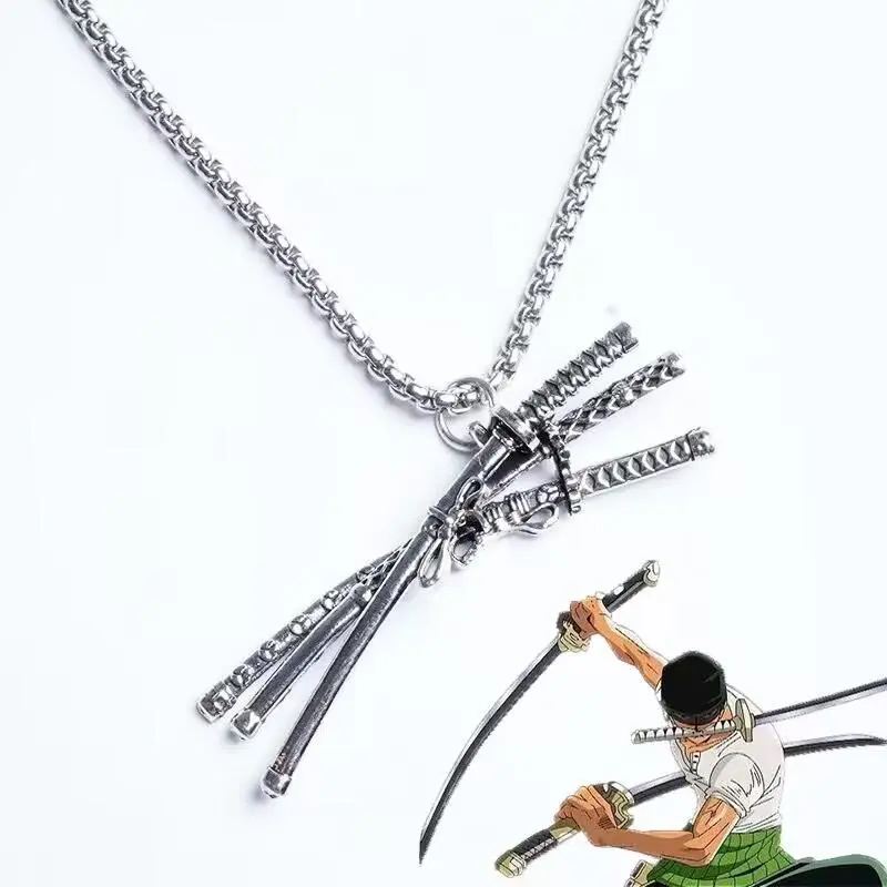 Cool Necklace Roronoa Zoro Three Knife Pendant Cosplay Anime Three Swords Flowing Pendant Accessories