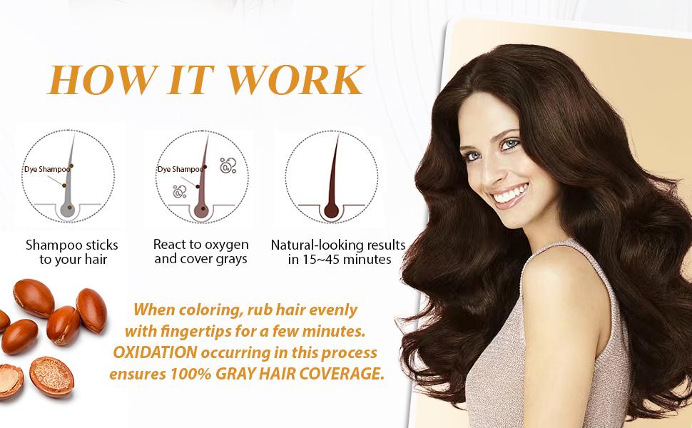 Hair Dye Shampoo Light Brown, 3 -in-1 Argan Oil Hair Color for Gray Hair,  Natural Plant Hair Dye Kit Colors in Minutes, Long-Lasting, Easy to Use
