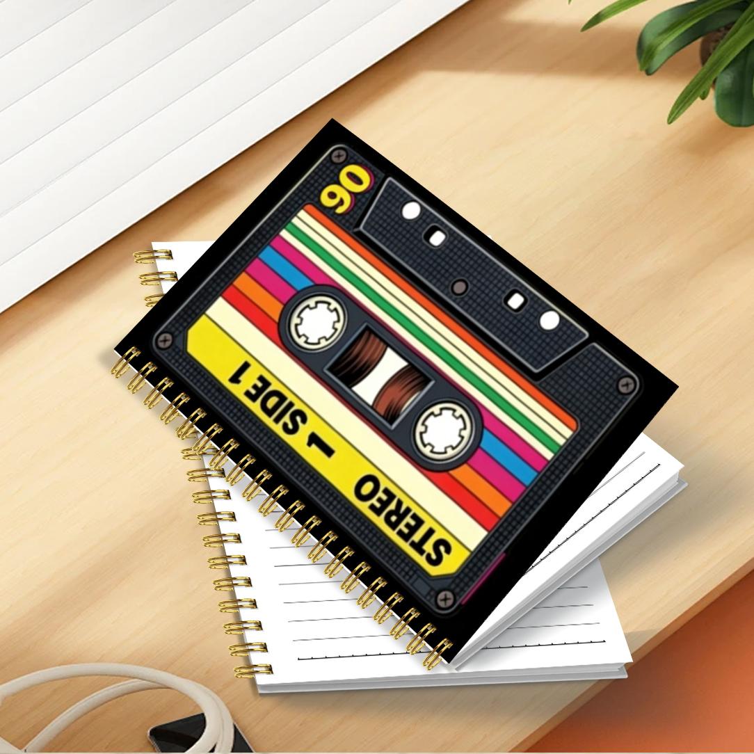 1 book, 5.5x8.3 inches, vintage cassette tape design spiral notebook, vintage music art cover, suitable for music lovers, office supplies and study notes, high-quality paper, sturdy cover, creative professional journal
