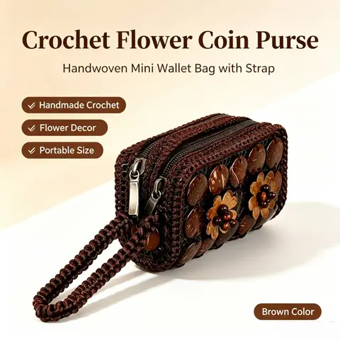 Boho Vintage Coin Purse, Coconut Shell Bracelet Bag, Portable Mini Zip Wallet for Women, Fashion Travel Accessory, Small Item Organizer