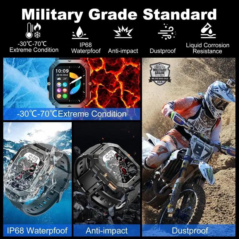 Men's Wearable Smart Watch C28: 2.02 inches, military design, supports calls, 5 ATM water resistance, can monitor heart rate/blood oxygen/sleep/step count, over 100 sports modes, compatible with Android/iOS systems